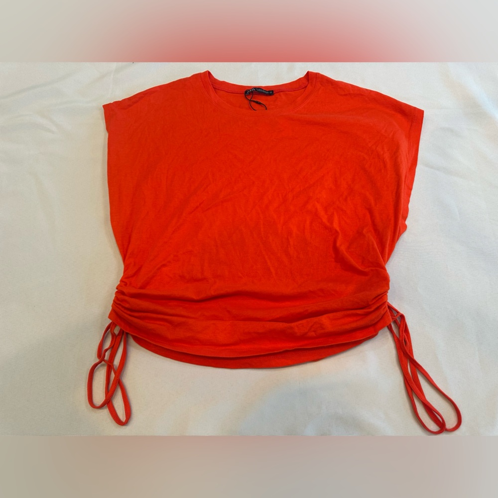 NWT Zara Bold Orange Red Sleeveless Top with Ties Size Medium